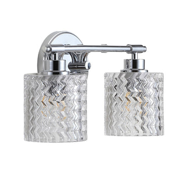 Spaulding Vintage Iron/Chevron Pattern Glass Farmhouse Cottage LED Vanity Light - JONATHAN Y